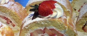 Slices of strawberry roulade